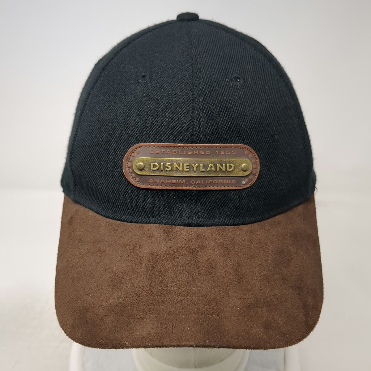 Disneyland Resort Baseball Cap Black One Size Brown Suede Brim Metal Plate Hat