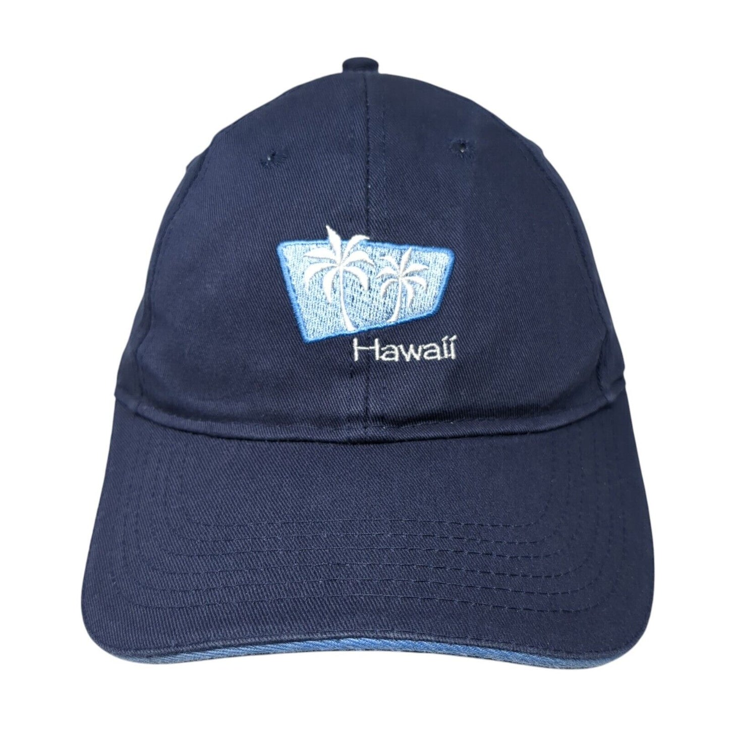 Hawaii Palm Trees Strapback Hat Blue One Size Adjustable Embroidered