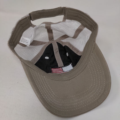 American Flag Strapback Trucker Hat Tan One Size Embroidered Patriotic Mesh Back