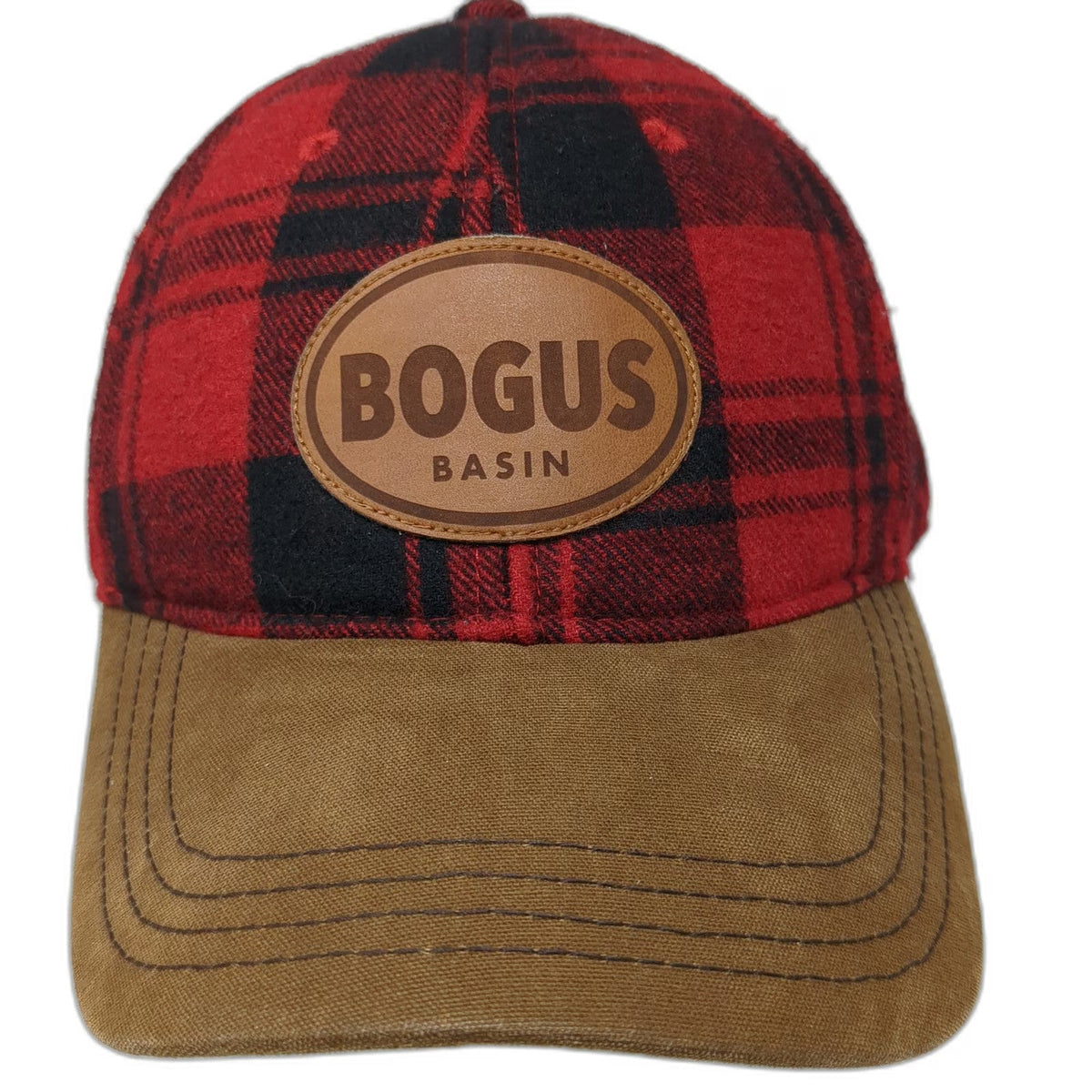 Legacy Baseball Cap Red Black Bogus Basin Plaid Leather Patch One Size Hat