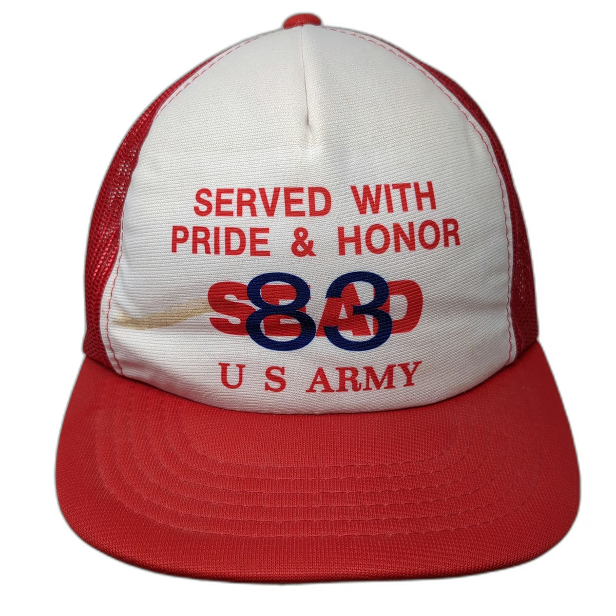 Vernon Trucker Hat Red One Size US Army Served Pride Honor Snapback Mesh Graphic