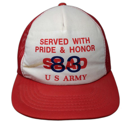 Vernon Trucker Hat Red One Size US Army Served Pride Honor Snapback Mesh Graphic