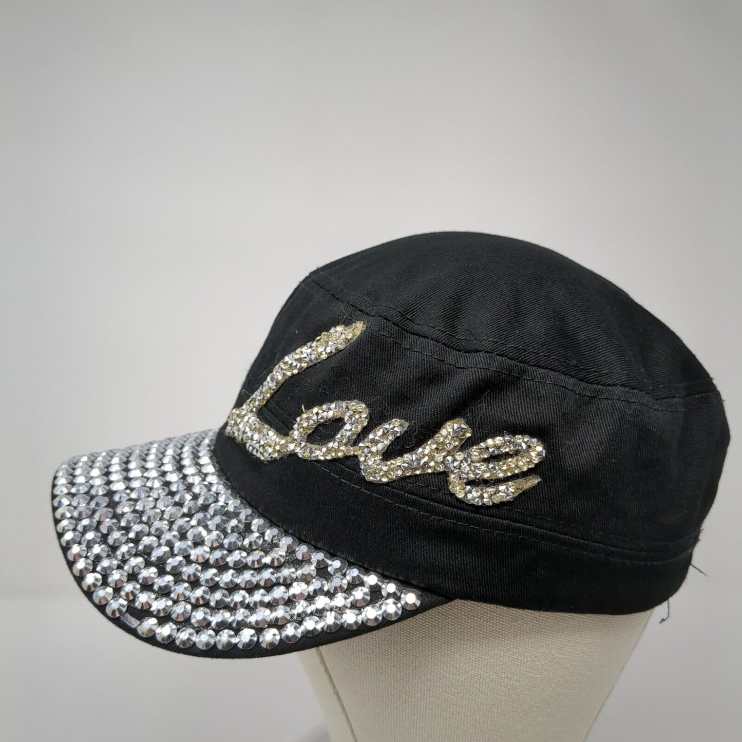 Love Strapback Cadet Army Cap Black One Size Rhinestone Bling Something Special