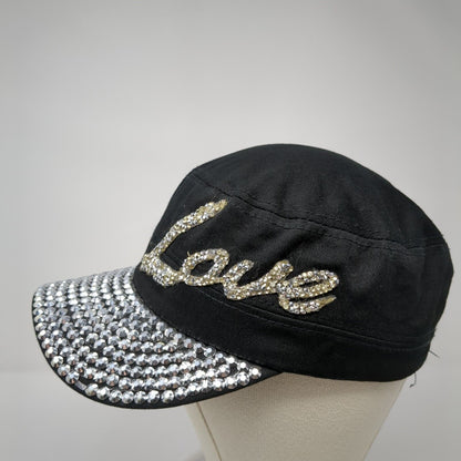 Love Strapback Cadet Army Cap Black One Size Rhinestone Bling Something Special