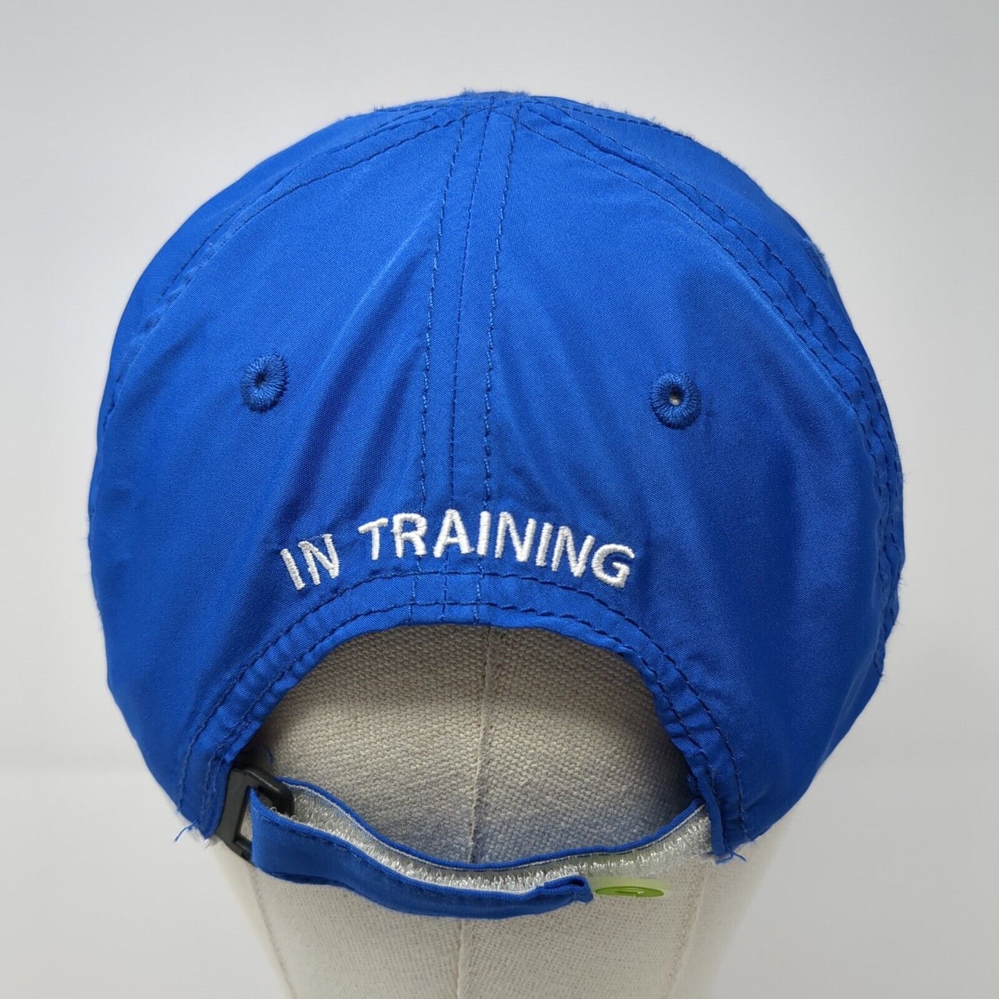 Fit One 5K 10K Half Marathon Greenlayer Strapback Running Cap Blue OS Adjustable