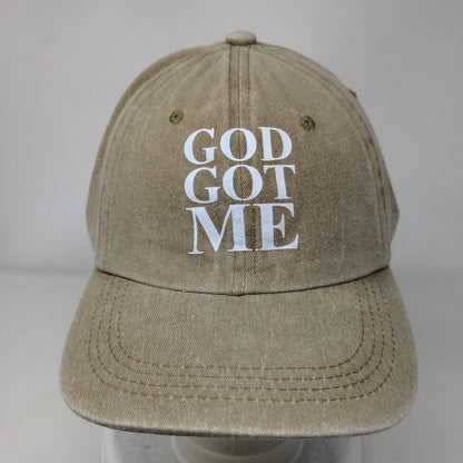 God Got Me Slideback Hat Tan One Size Adjustable Vented Holes 6 Panel Cotton