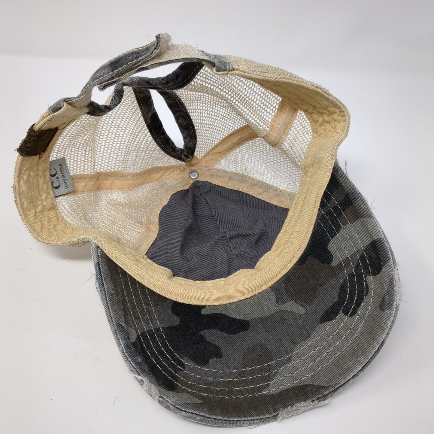 C.C Ponyback Strapback Trucker Hat Camouflage One Size Adjustable Distressed