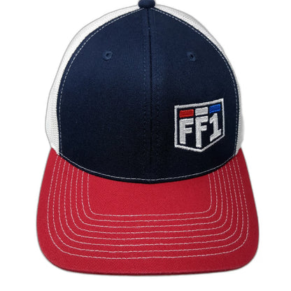 Outdoor Cap Trucker Hat Blue OSFM FF1 Shield Logo Mesh Back Snapback Red White