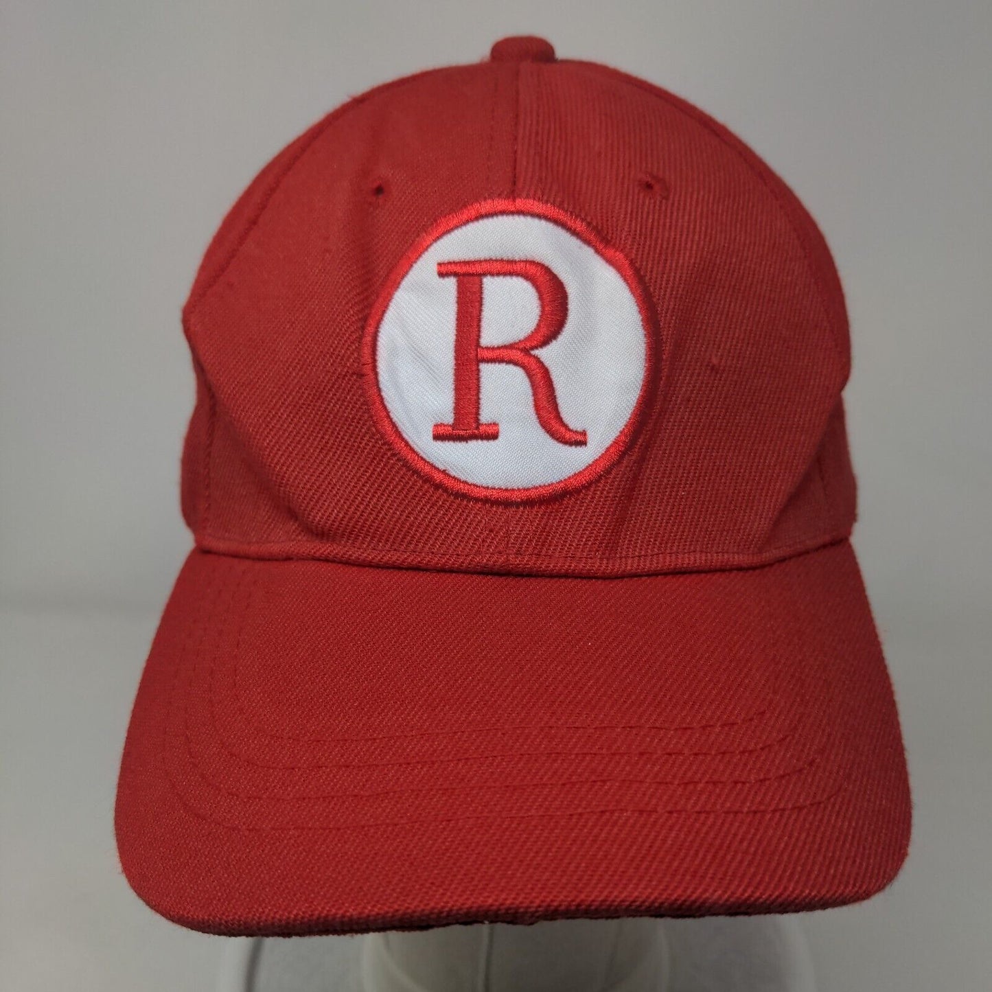 R Logo Strapback Hat Red One Size Embroidered Adjustable 6 Panel