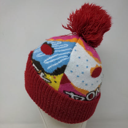 Jack's Donuts Men's Knit Beanie Hat Multicolor Embroidered Logo Pom Pom