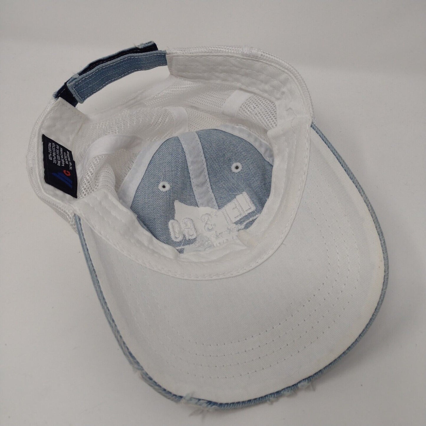 Let's Go Brandon Strapback Trucker Hat Blue OSFA Adjustable Distressed Mesh Back