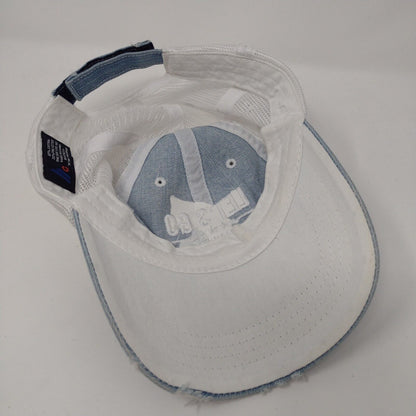 Let's Go Brandon Strapback Trucker Hat Blue OSFA Adjustable Distressed Mesh Back