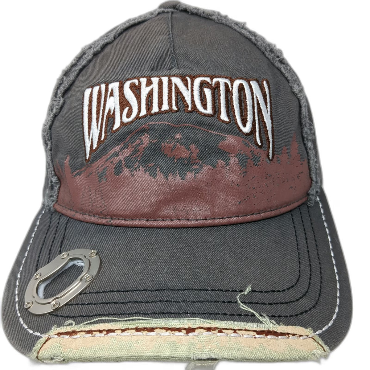 Gray One Size Baseball Cap Hat Washington Frayed Seams Mountain Bottle Opener