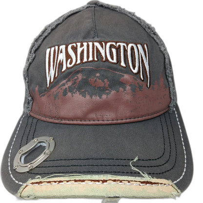 Gray One Size Baseball Cap Hat Washington Frayed Seams Mountain Bottle Opener