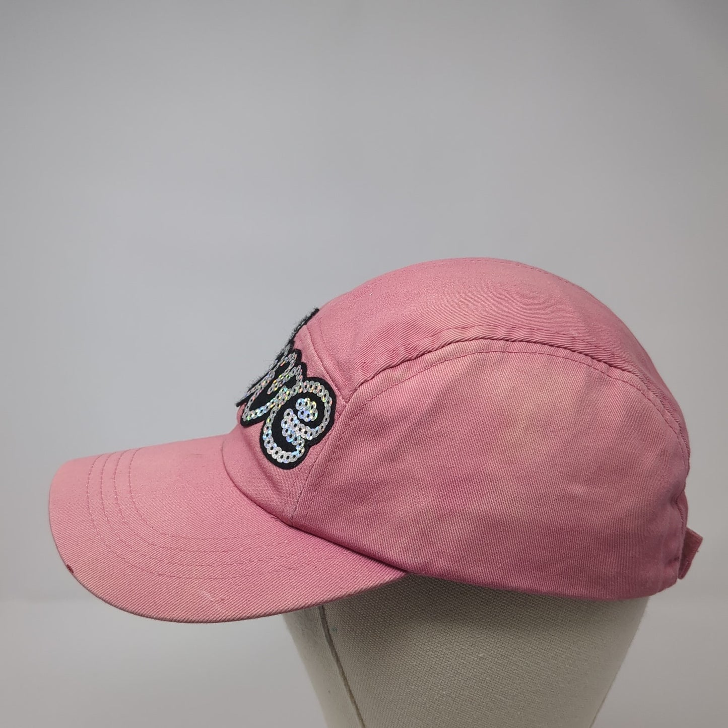 Love Sequin 5 Panel Cap Pink One Size Adjustable Strap Lightweight Faded Glory