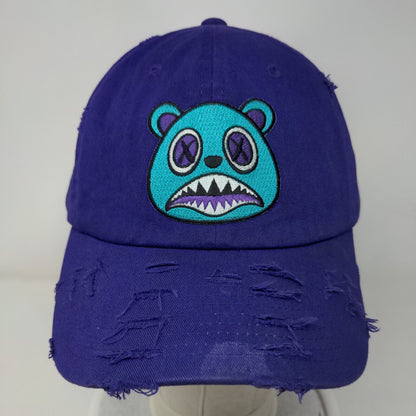 Baws Angry Crazy Blue Bear Slideback Hat Purple OSFA Embroidered Distressed