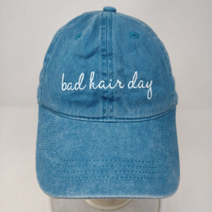 Bad Hair Day Slideback Hat Blue OSFA Adjustable Embroidered Vented Holes Cotton