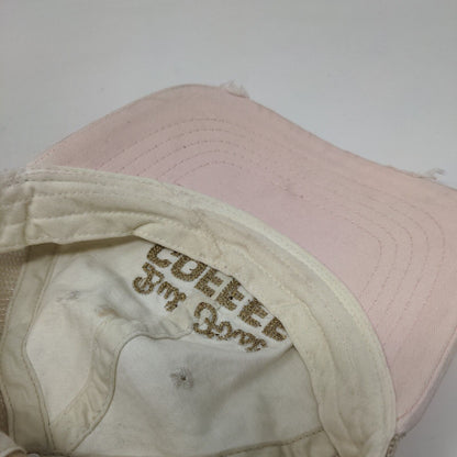 But First Coffee Slideback Hat White OSFM Adjustable Mesh Back Distressed