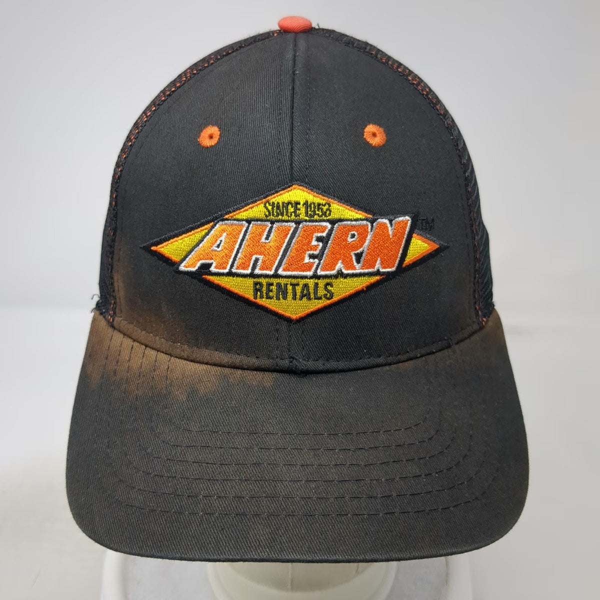 Ahern Rentals Trucker Hat Black One Size Mesh Back Snapback Orange Patch Logo