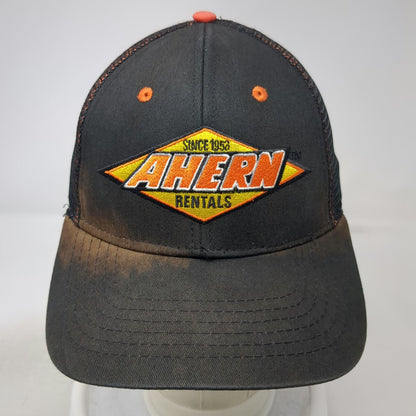 Ahern Rentals Trucker Hat Black One Size Mesh Back Snapback Orange Patch Logo