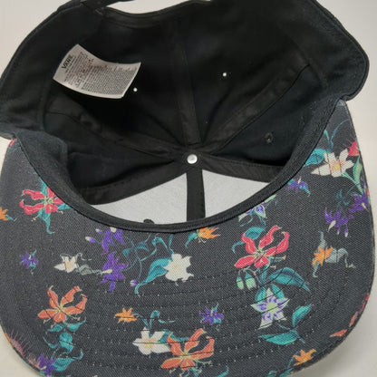 Vans Snapback Hat Black One Size Floral Pattern Brim Tropical Print Logo Patch