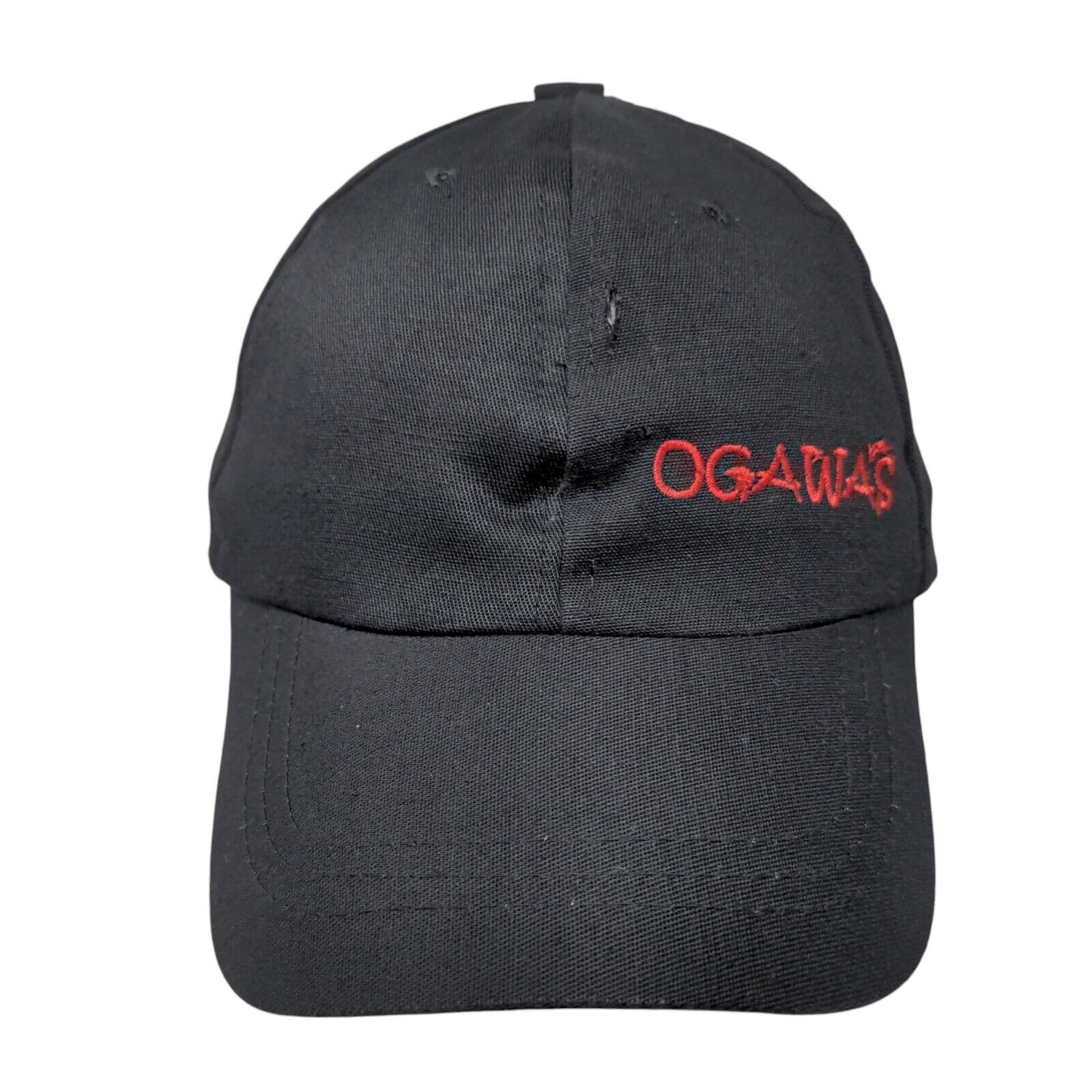 Ogawas Strapback Hat Black One Size Adjustable Embroidered Vented Holes 6 Panel