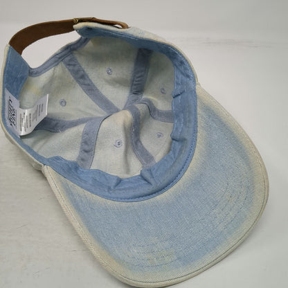 Mighty Fine Baseball Cap Blue One Size Cotton Leather Strap Brass Slideback Hat