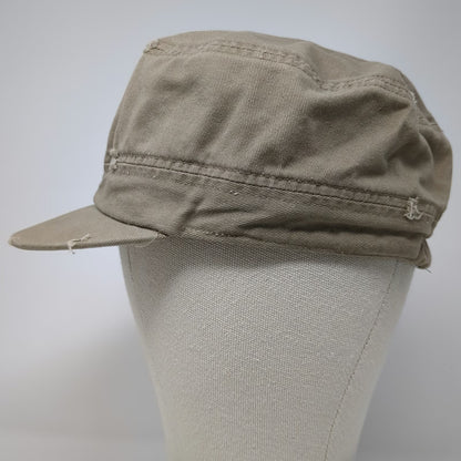Army Cap Beige One Size Hat Distressed Frayed Cotton Military Cadet Style Flat