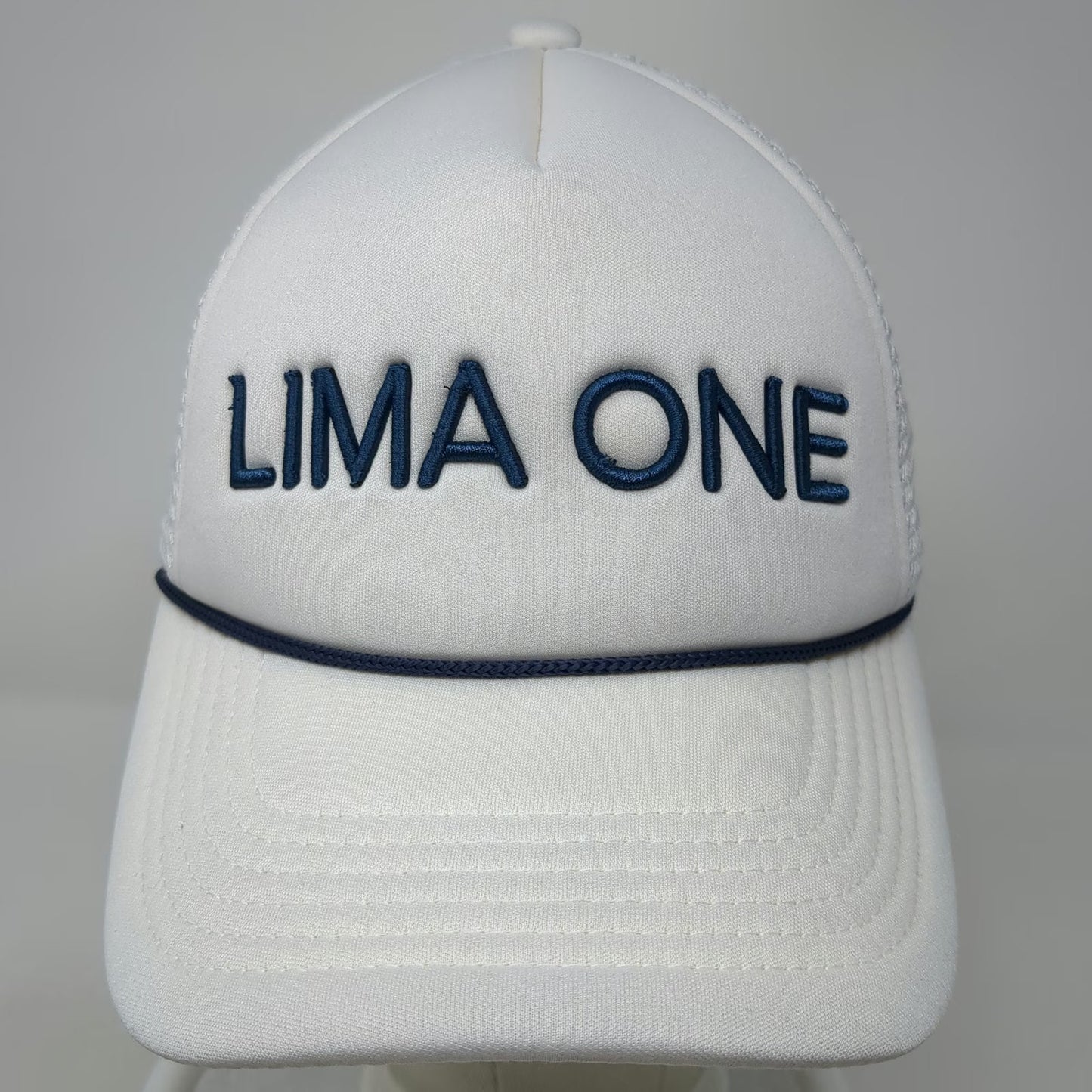 Kenz Kustomz Trucker Hat White One Size Lima One Blue Rope Mesh Back Snapback