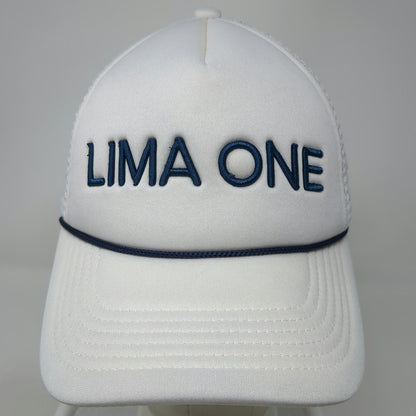 Kenz Kustomz Trucker Hat White One Size Lima One Blue Rope Mesh Back Snapback