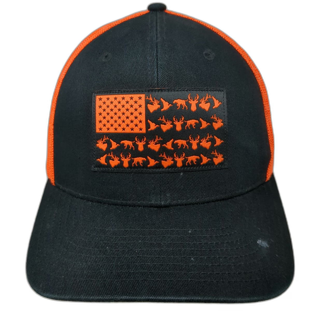 Columbia Trucker Hat Black One Size Hunting Flag Deer Duck Dog Mesh Snapback PHG