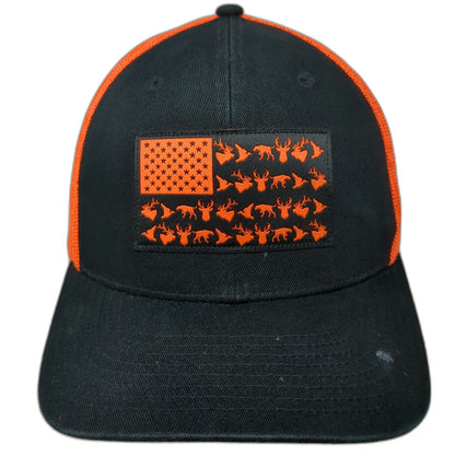 Columbia Trucker Hat Black One Size Hunting Flag Deer Duck Dog Mesh Snapback PHG