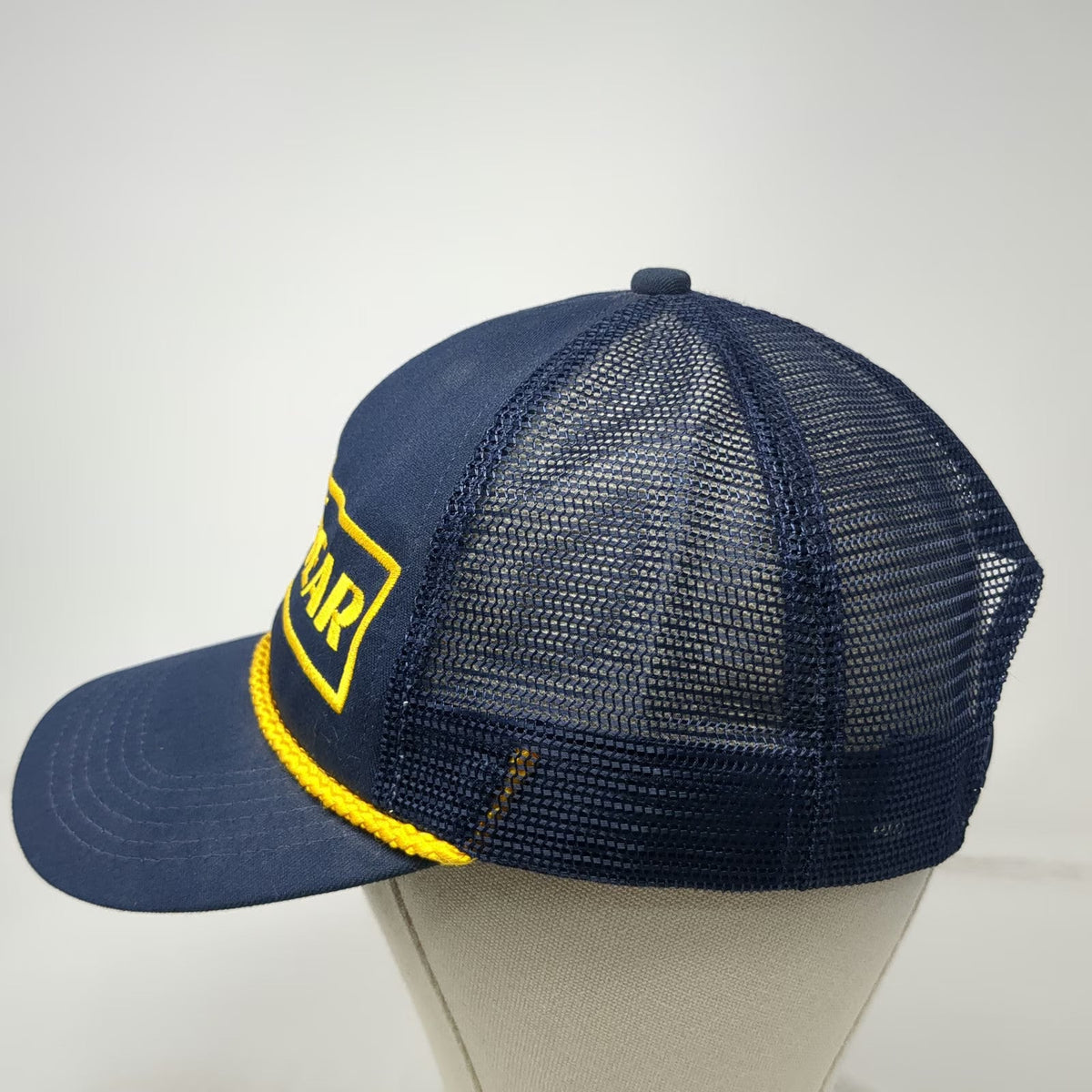 K-Products Trucker Hat Blue Goodyear Patch Rope Mesh Back Snapback Vintage