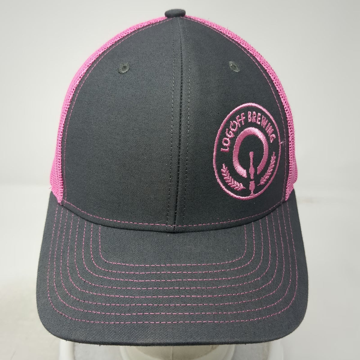 Richardson Trucker Hat Gray Pink One Size Logoff Brewing Mesh Back Snapback