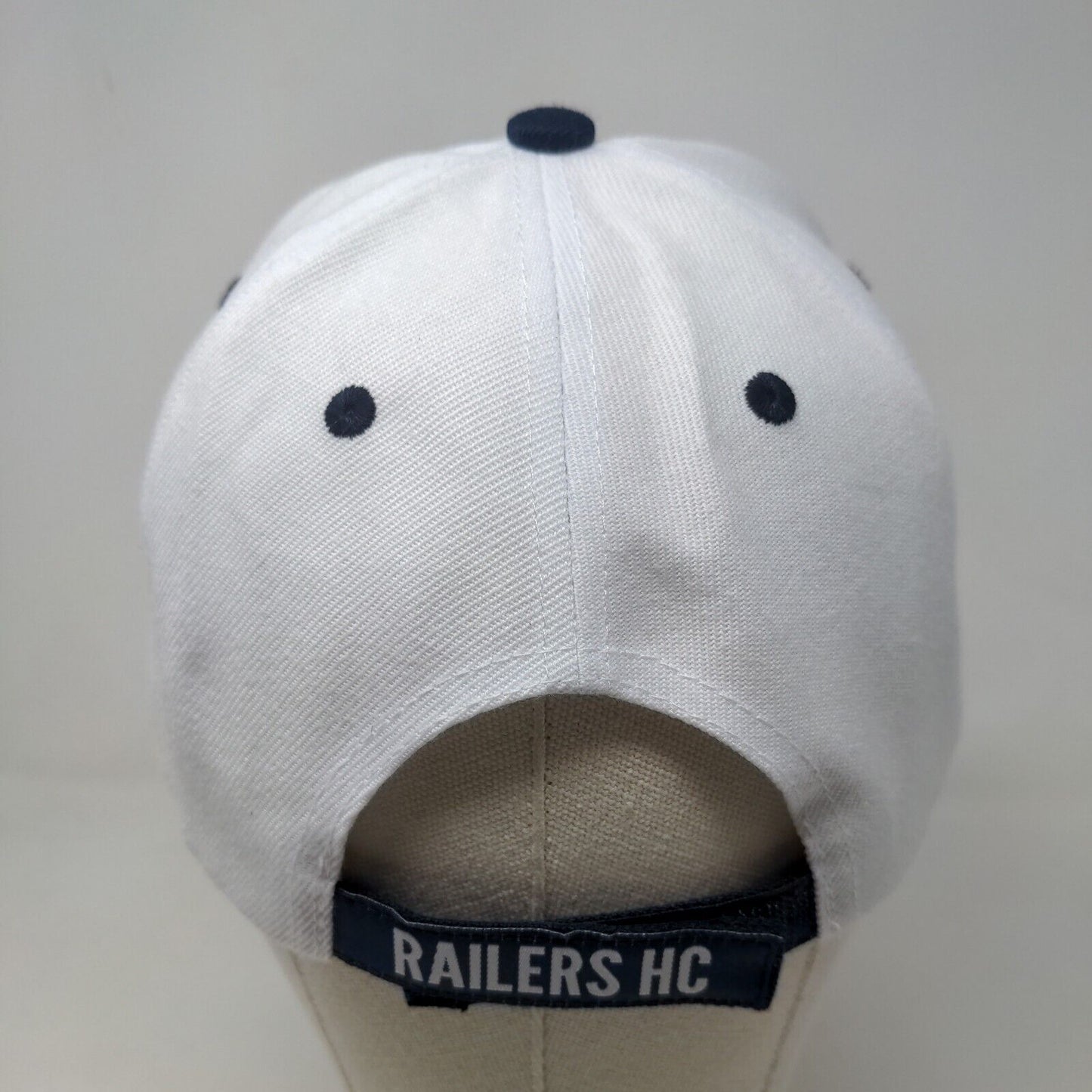 Melonwear Men's Strapback Hat White Blue Embroidered Worcester Railers Logo