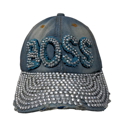 Unbranded Women's Denim Slideback Hat Blue Bling Rhinestone BOSS Accents