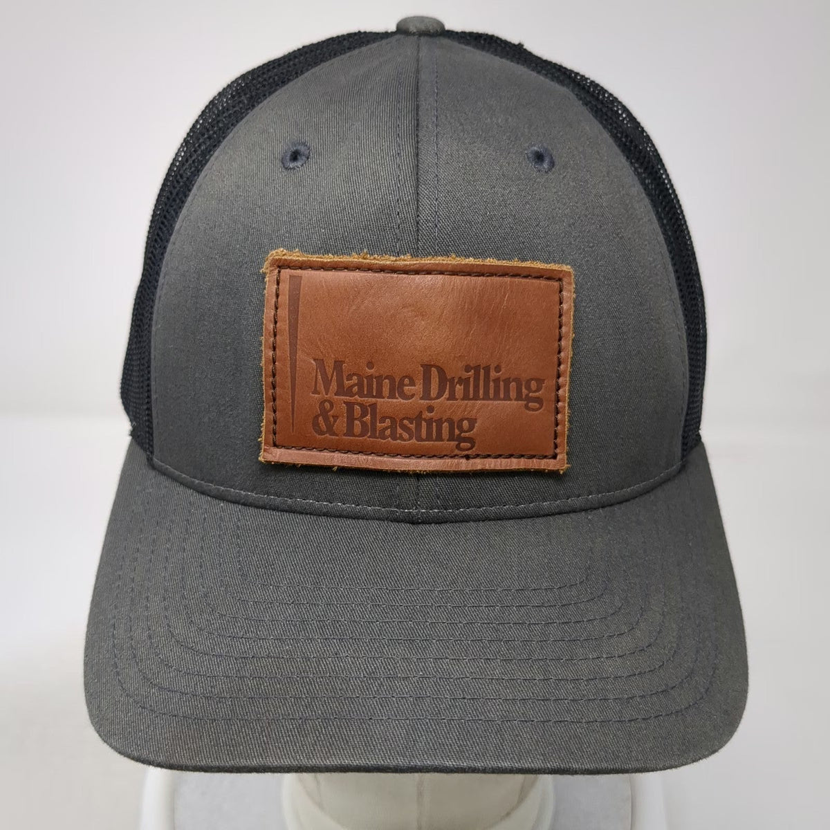 Richardson Trucker Hat Gray Black L Snapback Maine Drilling Blasting Leather