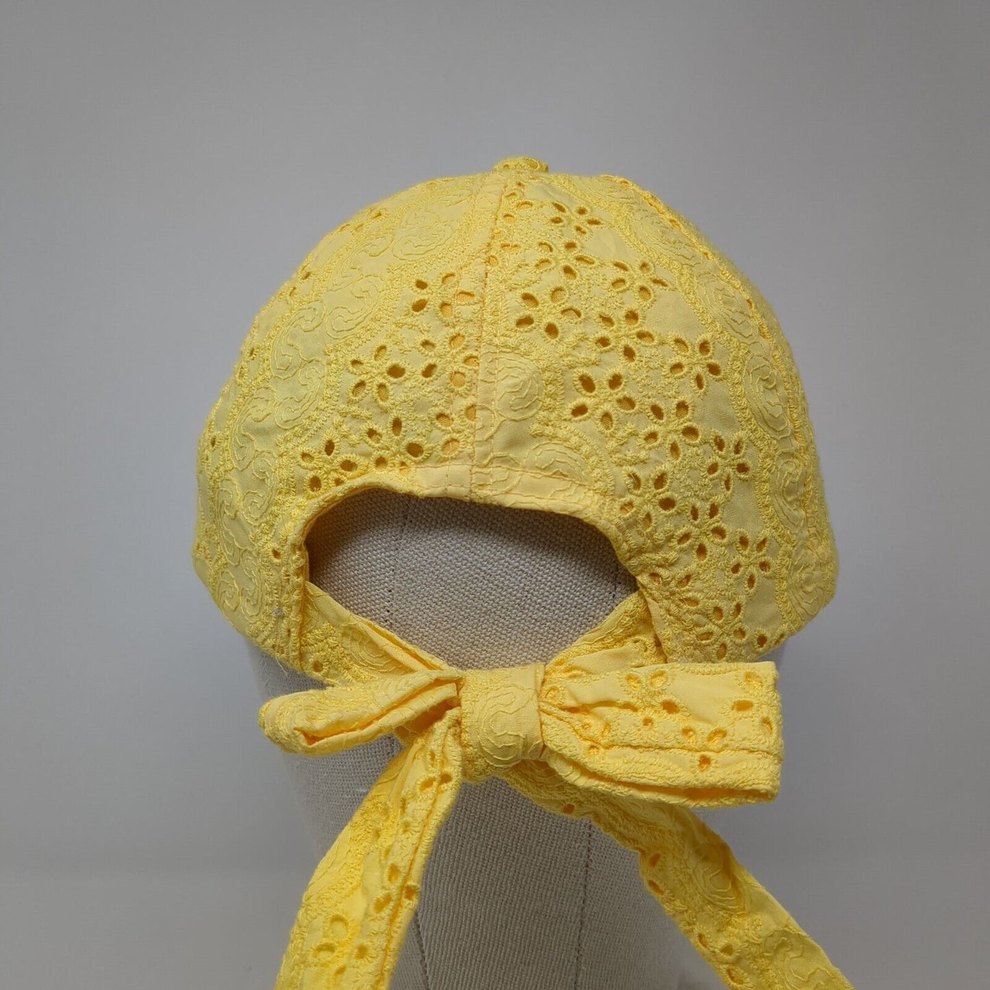 Vince Camuto Tie Back Hat Yellow One Size Adjustable Eyelet Floral