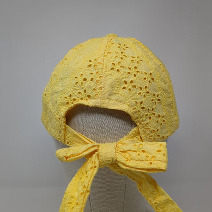 Vince Camuto Tie Back Hat Yellow One Size Adjustable Eyelet Floral
