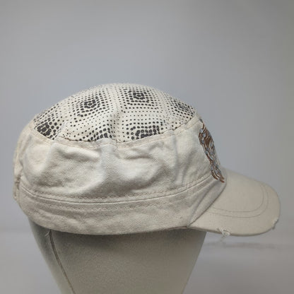 Army Cap Beige One Size Peace Sign Rhinestone Wings Distressed Hat
