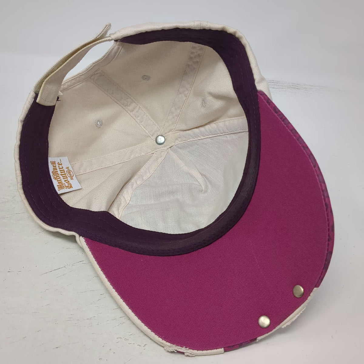 Hard Rock 5 Panel Purple Beige Hat One Size Chenille Animal Print Distressed