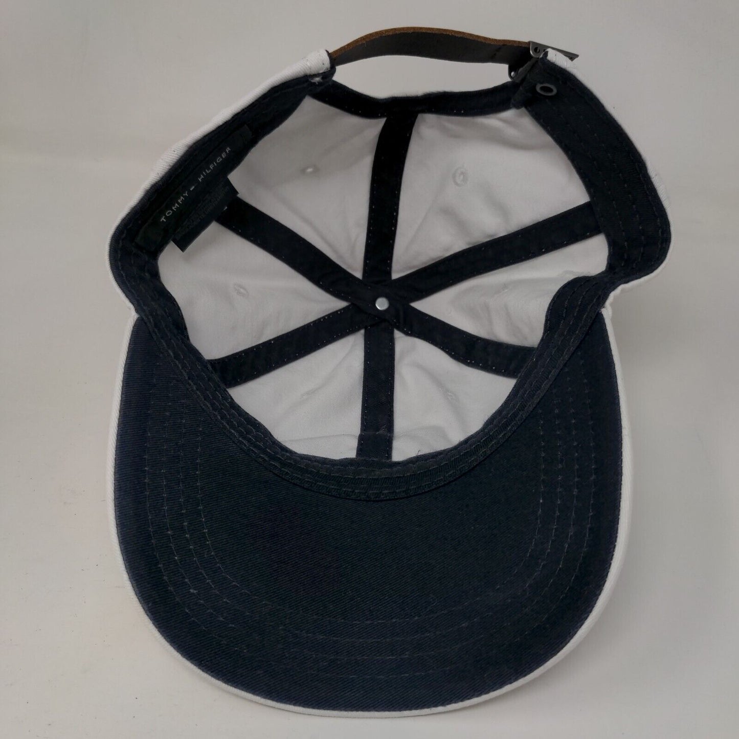 Tommy Hilfiger Slideback Hat White One Size Embroidered Leather Strap