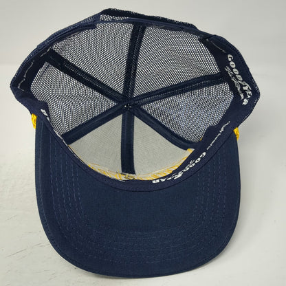 K-Products Trucker Hat Blue Goodyear Patch Rope Mesh Back Snapback Vintage