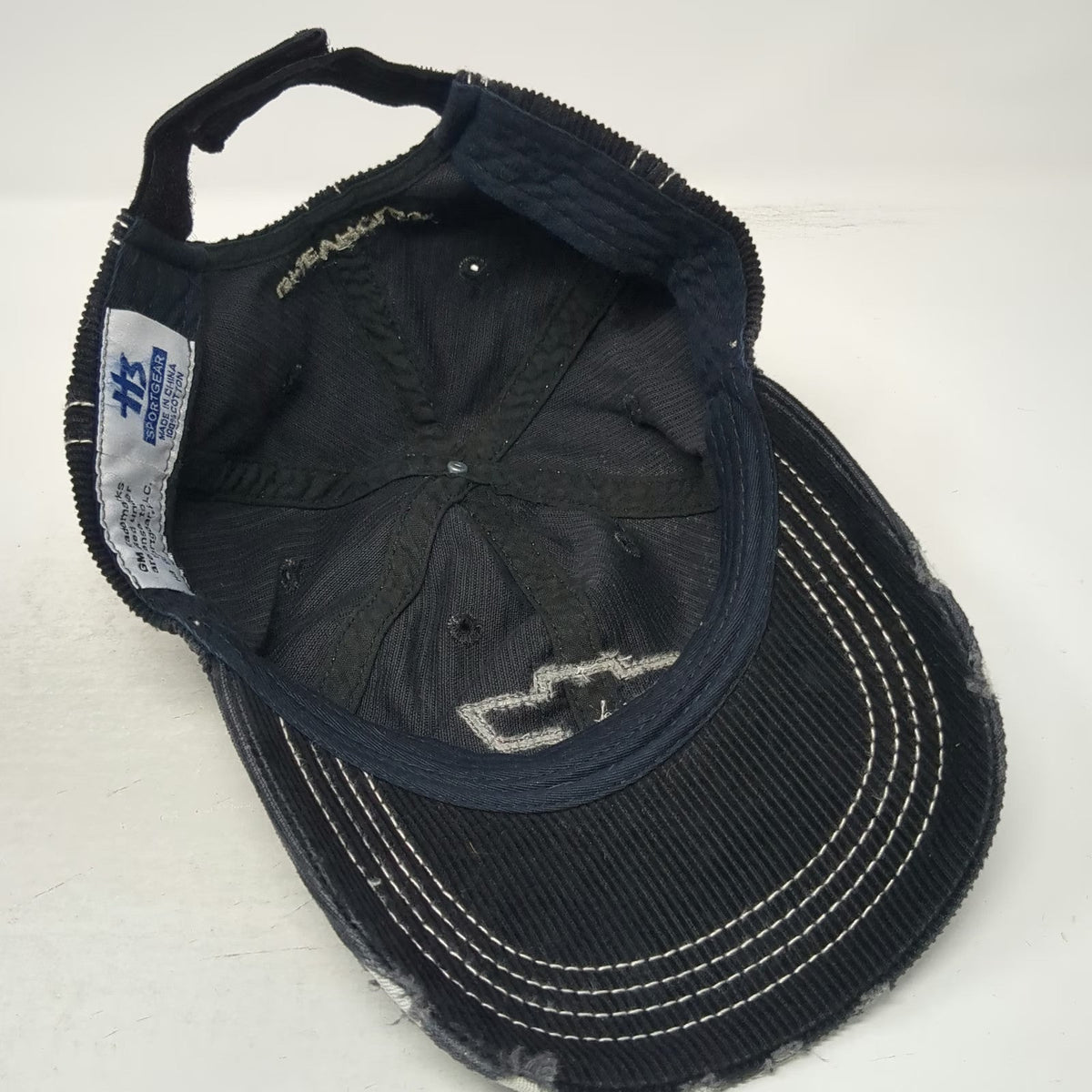 H3 Sportgear Baseball Cap Black One Size Corduroy Distressed Chevrolet Logo Hat
