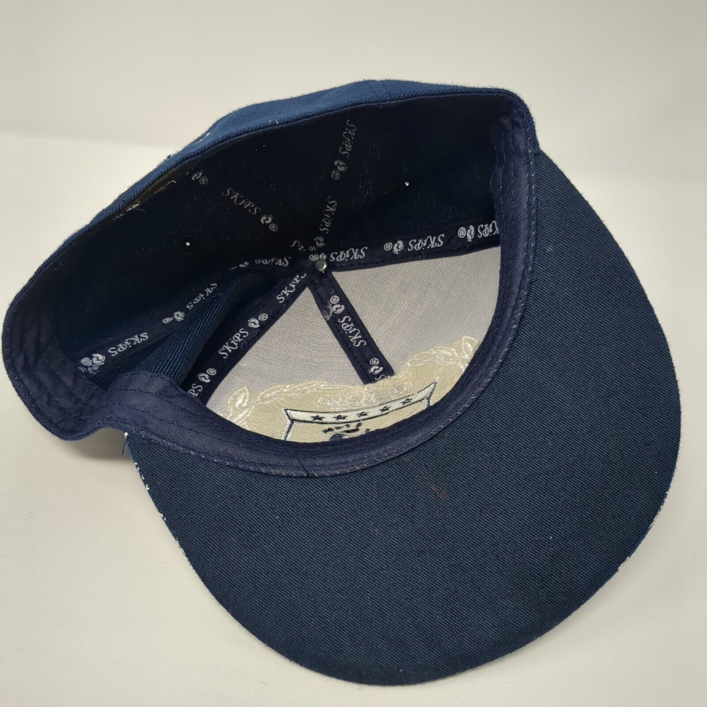 Skips Fitted Hat Blue Large Embroidered Glitter Rhinestone 6 Panel Acrylic