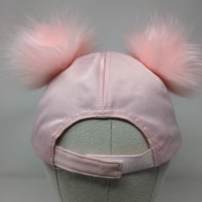 Place Strapback Hat Pink S-M 4-7 Adjustable Pompom Faux Fur Ears 6 Panel Blank