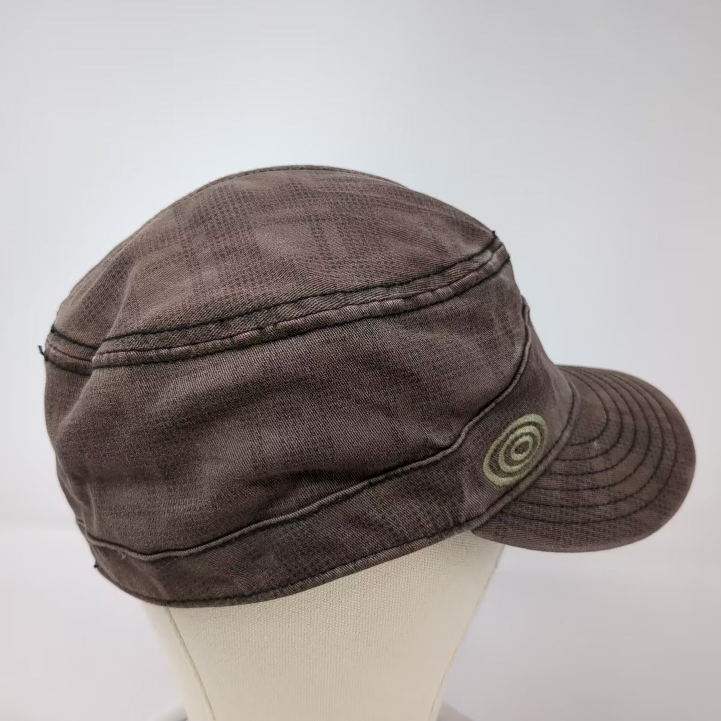 Life is Good Brown Army Cap Hat One Size Stretch Fit Spiral Logo Embroidered