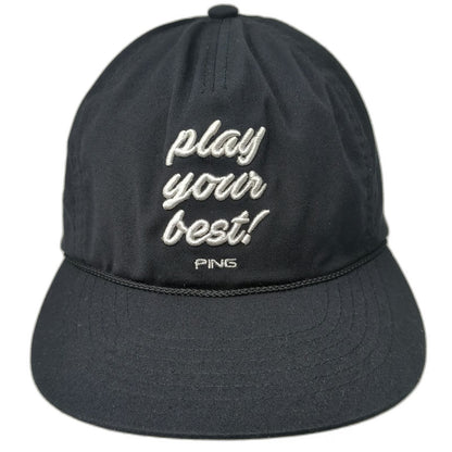 PING 5 Panel Black One Size Leather Strap Rope Script Logo Golf Hat sensorcool