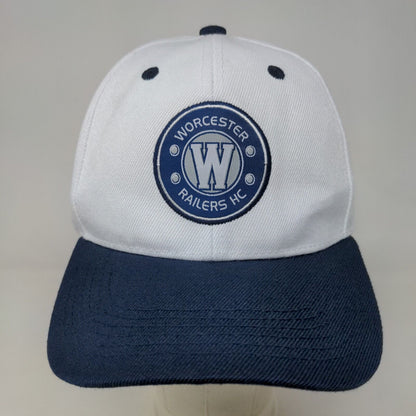 Melonwear Men's Strapback Hat White Blue Embroidered Worcester Railers Logo