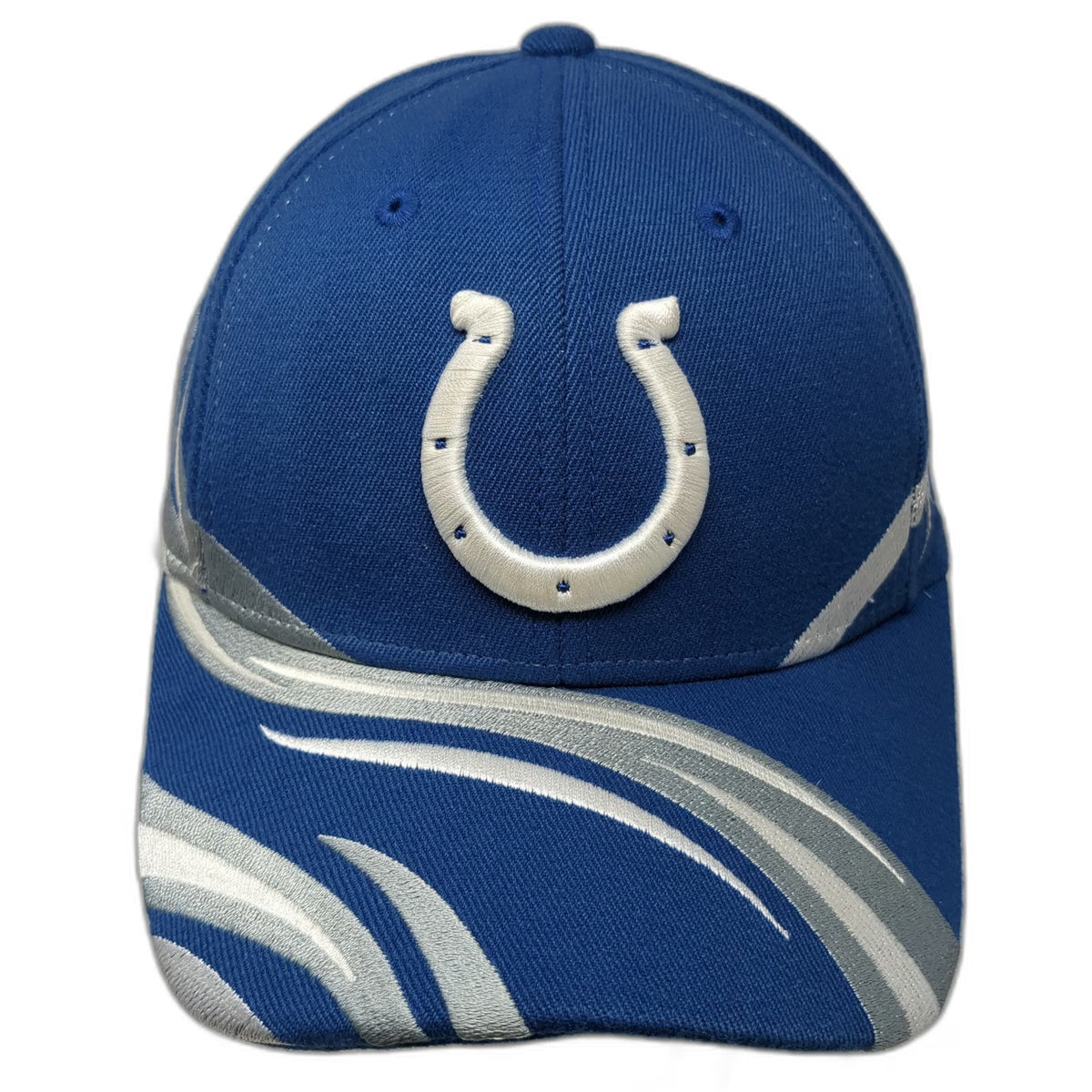 Reebok NFL Indianapolis Colts Blue White Silver Hat One Size Stretch Fit Stripes